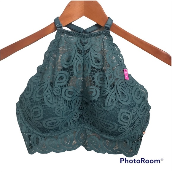 NWT PINK VICTORIA SECRET / High Neck Push up Razor Back Lace Bralette Size M - Picture 1 of 11
